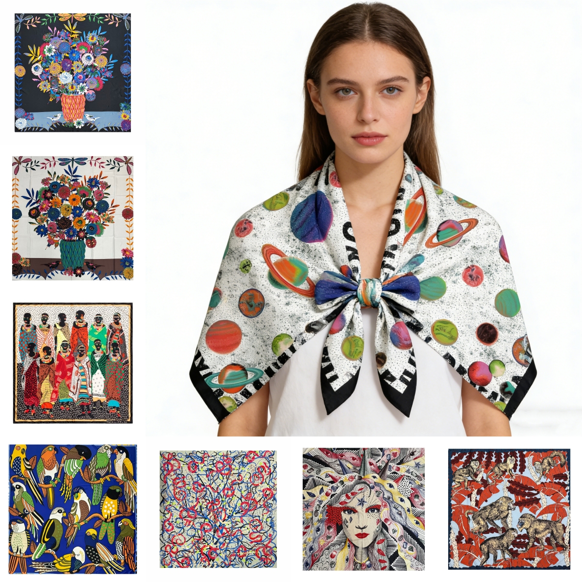 Écharpes en soie pour femme 	 à pois 	   Écharpe Graffiti Bandana, foulard carré tendance, 120cm x 120cm, en polyester