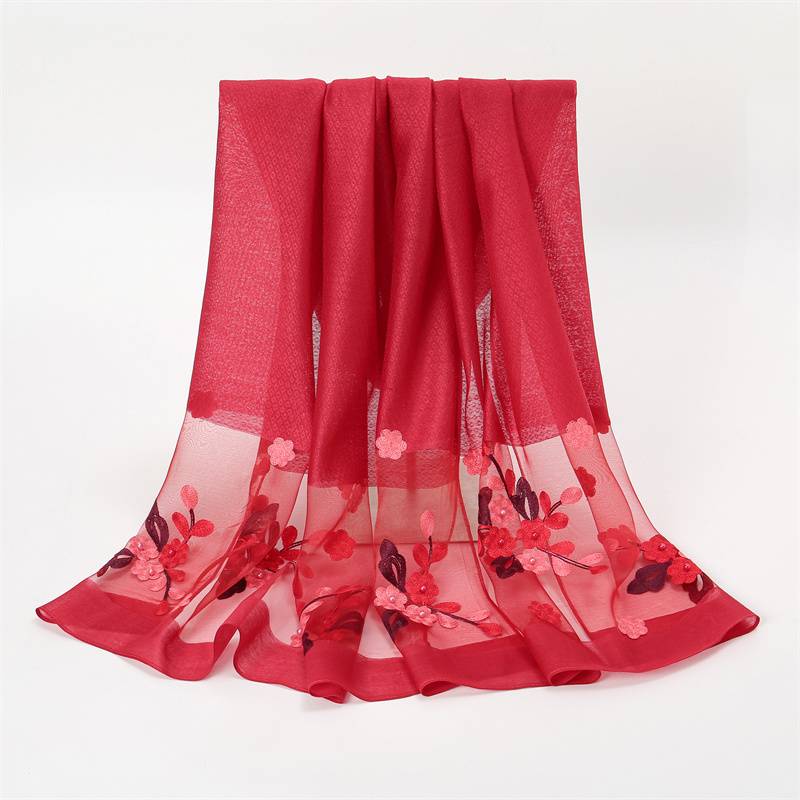 Foulard de Luxe Brodé de Fleurs pour Femme, Hijab Enveloppant, Écharpe de Sauna, 2024
