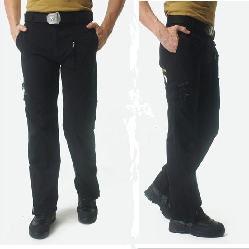 Pantalon Cargo Homme 2026 en Coton, Tactique d'Extérieur, Vintage Camouflage Vert, de Travail, Multi-Poches, en Coton, Camouflage Noir