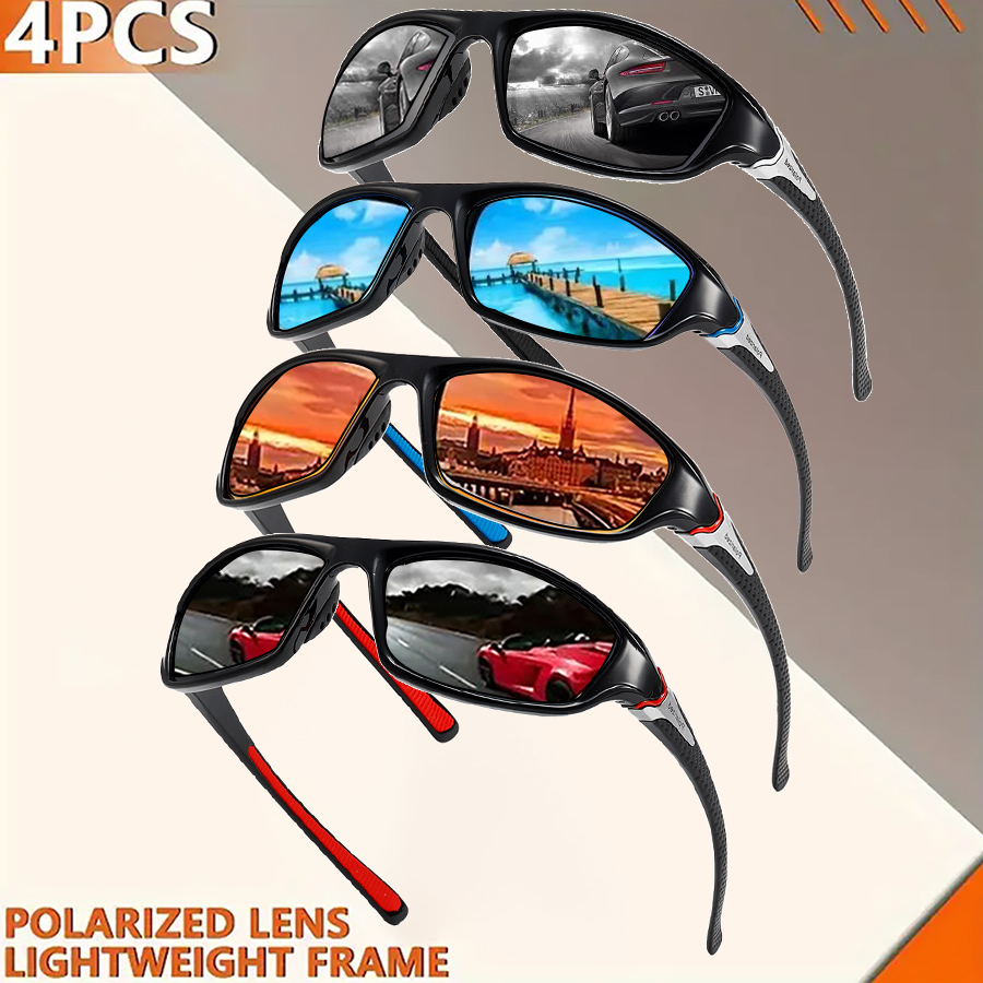 Un ensemble de 4 lunettes de sport pour le cyclisme, adaptées aux hommes et aux femmes, idéales pour la course à pied et le cyclisme.
