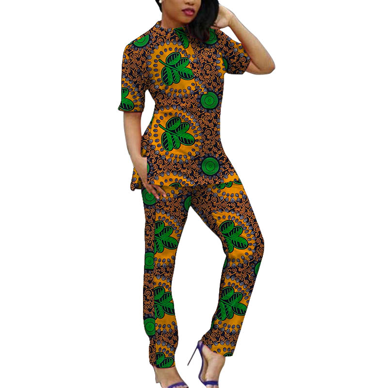 Ensemble Ankara pour femmes, tenue africaine Coutre, haut à manches courtes et pantalon, imprimé traditionnel, vêtements de fête pour femmes, sur mesure