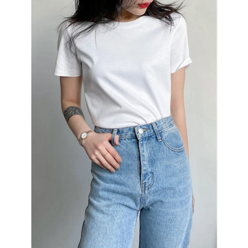 T-shirts en Soie de Mûrier et Coton pour Femme, Hauts Unis à Col Rond, Manches Courtes d'Été, T-shirts Basiques Doux, Style Ample, Mode Coréenne 2026
