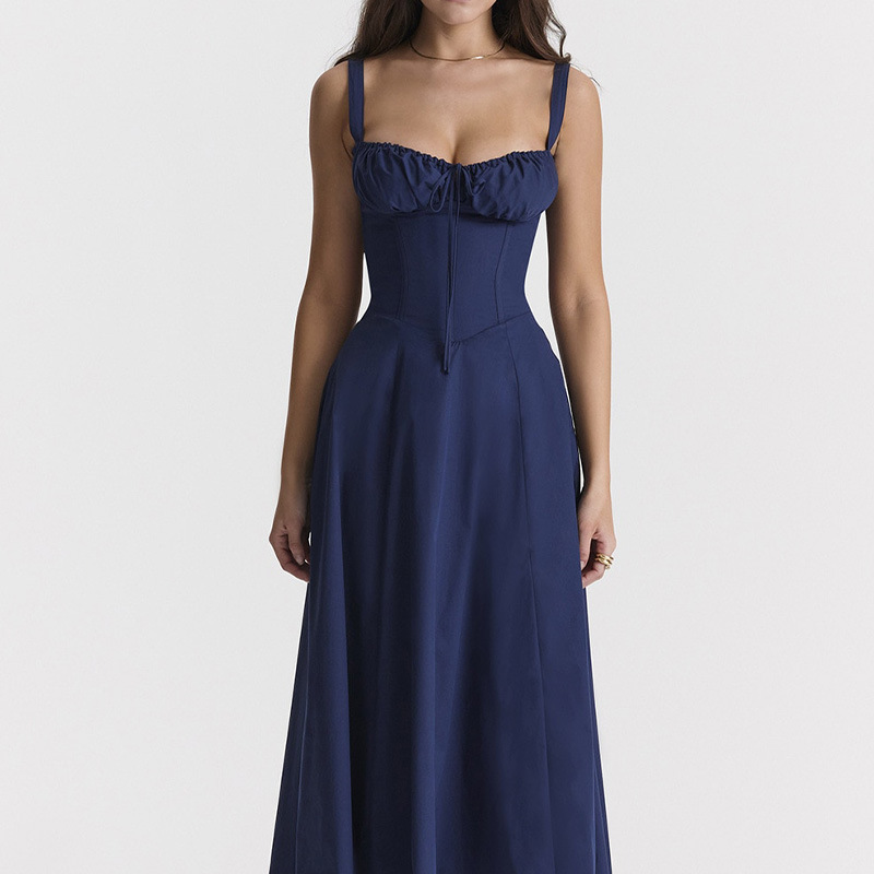 Femmes robe d'été 2024 mode imprimé fleuri licou fronde col en V soutien-gorge sans manches doux femme mi-mollet robes robes GHH24128