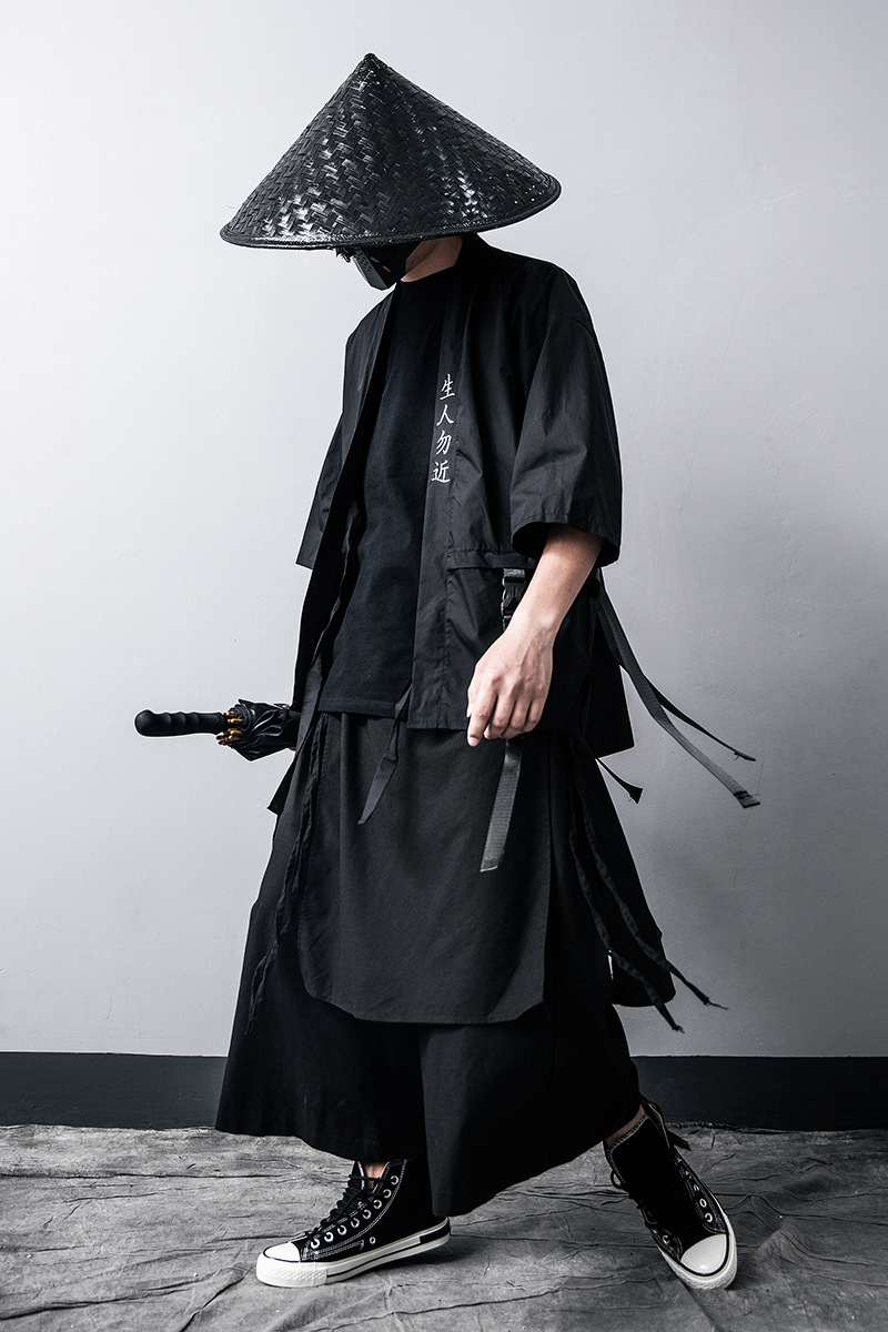 Cardigan Kimono noir traditionnel japonais, costume de Cosplay Diablo samouraï Ninja, manteau de Style Hanfu chinois, Streetwear, haut et pantalon