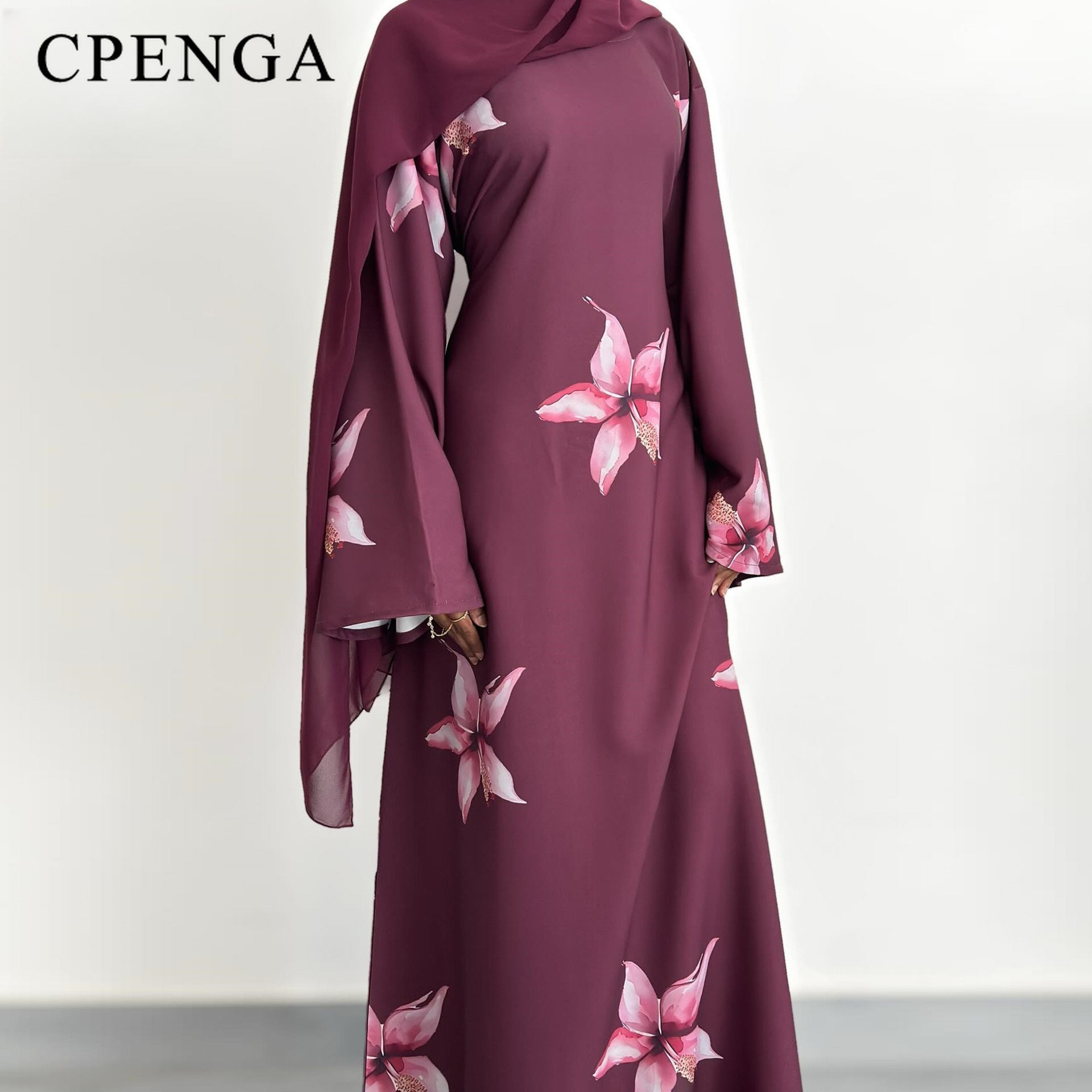 Abaya modeste pour femmes musulmanes du Moyen-Orient, élégante robe à manches longues à imprimé floral pour l'Aïd, tenue de fête islamique, kaftan turc