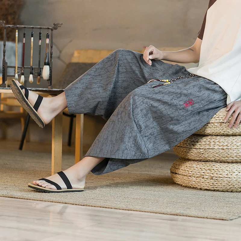 Short traditionnel Kimono japonais pour hommes, pantalon de vêtements asiatiques, samouraï japonais, décontracté, ample, Yukata, lin, jambes larges