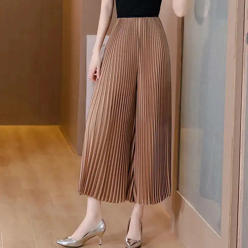 Pantalon à jambes larges pour femmes, ample, Version coréenne, loisirs, plissé, élégant, droit, printemps été, 2025