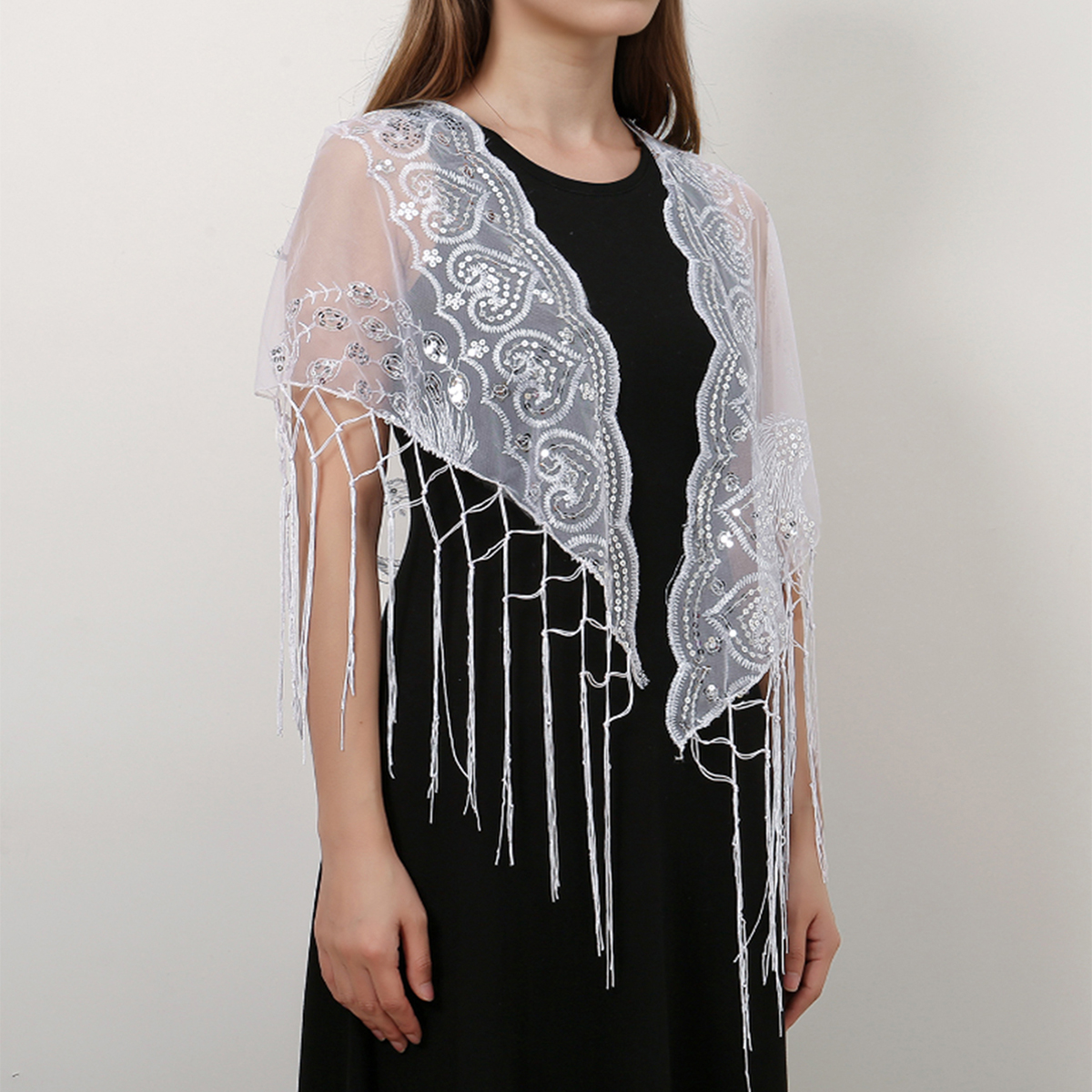 Robe de Soirée en Dentelle Pure pour Femme, Écharpe Triangulaire, Châle, Maille Creuse, Patients, Demoiselle d'Honneur, ixde Mariage, Capes