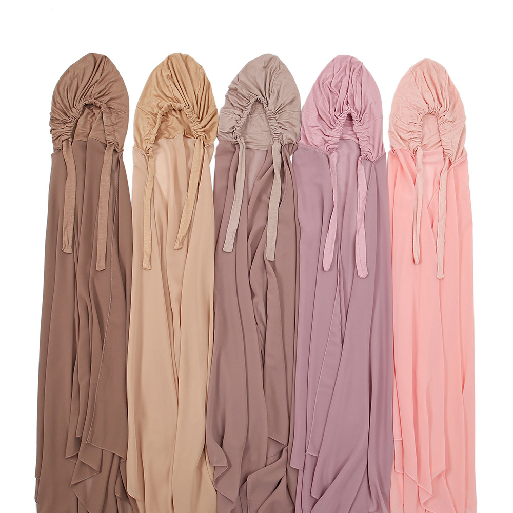 Hijab instantané en mousseline de soie, avec sous-écharpe Modal pour femme musulmane, châle en mousseline de soie de couleur unie, prêt à porter, bonnet sous-vêtement Hijab