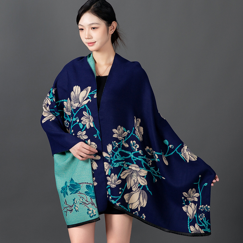 Femmes hiver châle cachemire écharpe imprimé fleuri châle enveloppement Pashmina chaud foulards épais voyage couverture femme tout-Match Echarpe