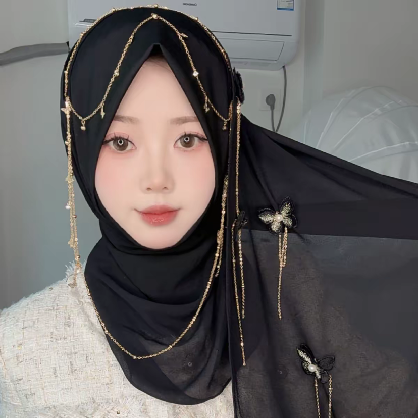 Châles arabes pour femmes musulmanes, hijabs instantanés prêts à porter avec chaînes papillon
