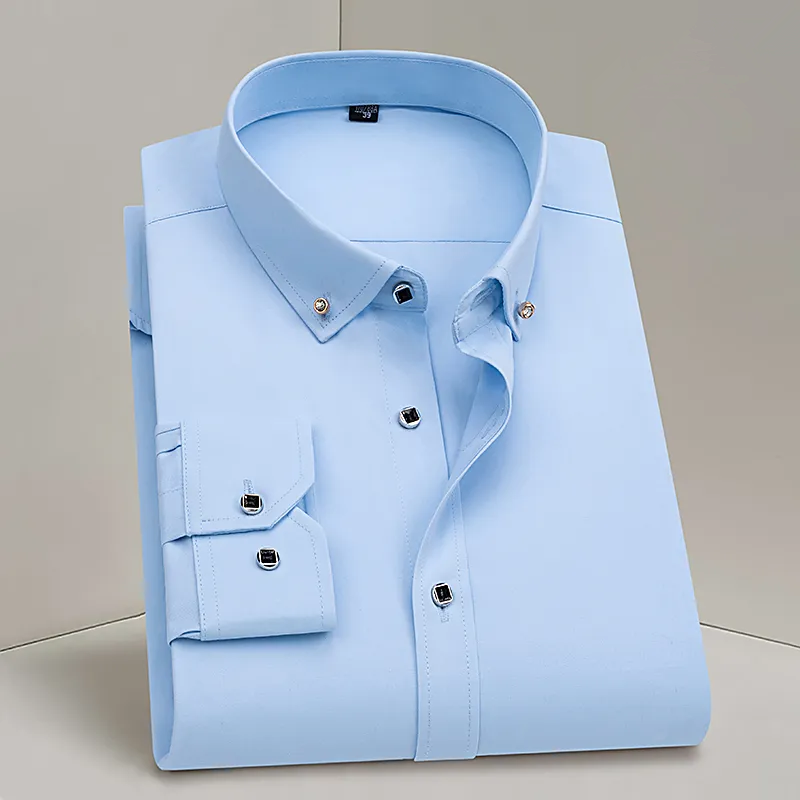Chemise habillée homme à manches longues, fine, pour le printemps, style business, boutons diamant, noire, pour fêtes et mariages – Nouvelle collection