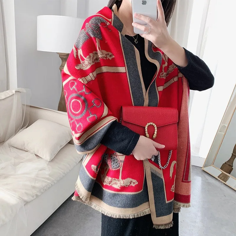 Écharpe de luxe en cachemire pour femme, Design chaud, couverture Pashmina, cheval, châle, épais, Bufanda, nouvelle collection hiver 2024