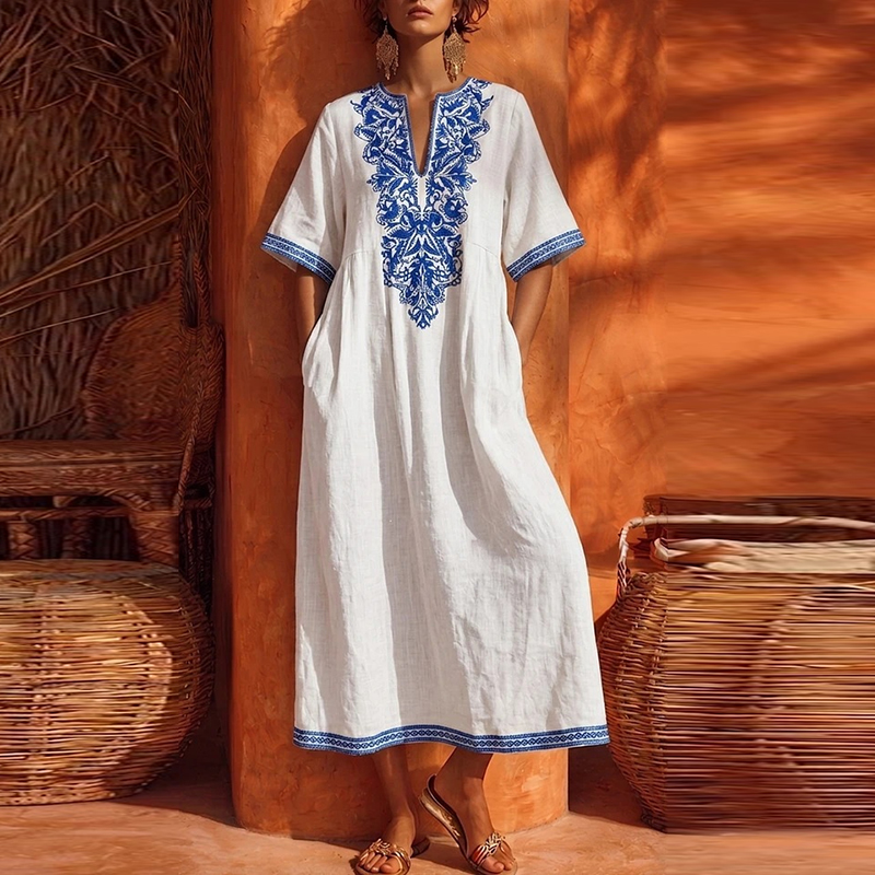 Robes d'été pour femmes, imprimées vintage, amples, à motifs floraux, robe midi de soirée, robe bohème à col en V profond pour femmes