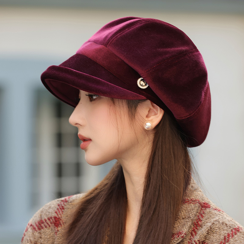 Mode adultes chapeau français en cuir classique Slouchy boulanger polyvalent octogonal automne hiver casquette femmes béret grande tête peintre 8M109