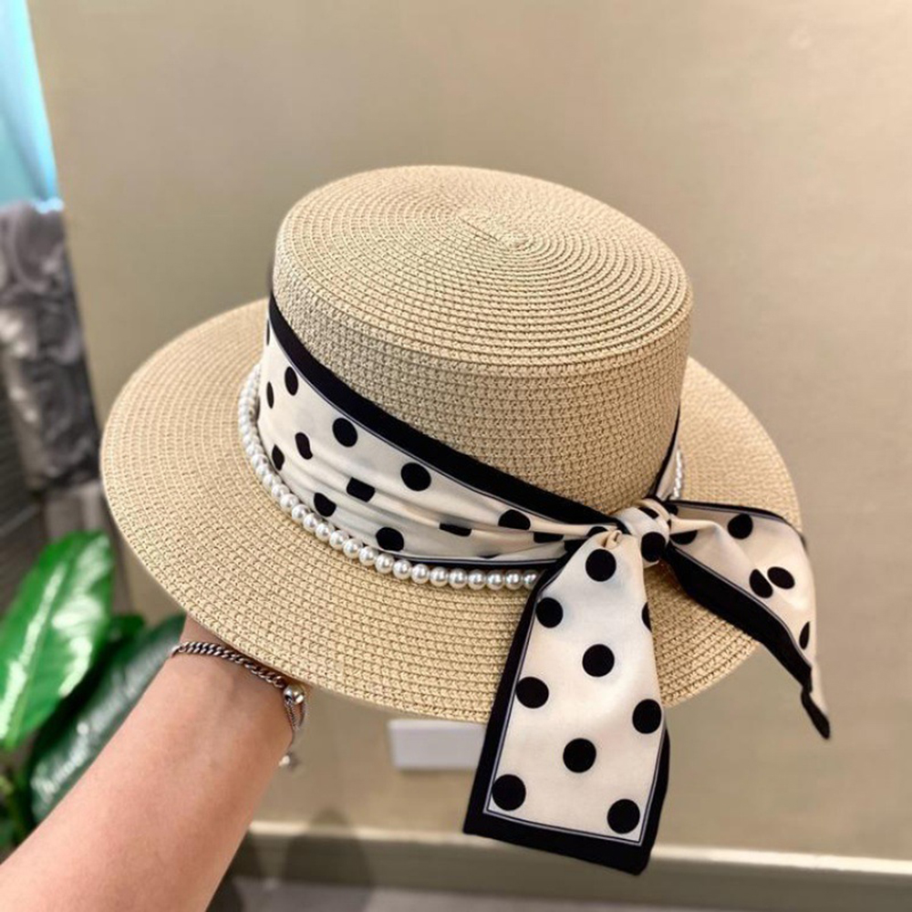 Chapeau de soleil d'été pour femme, en paille tressée, à large bord, avec nœud en ruban, idéal pour les vacances, style Panama