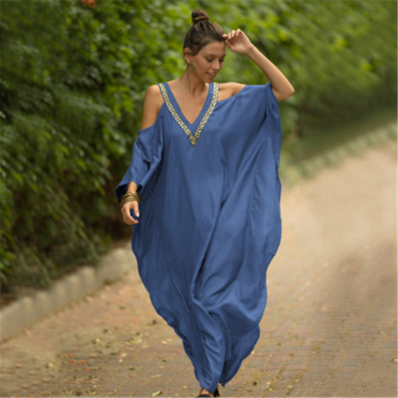 Caftan robes maillot de bain couvrir robe Maxi vêtements de plage turc épaule froide tenues de plage vacances d'été