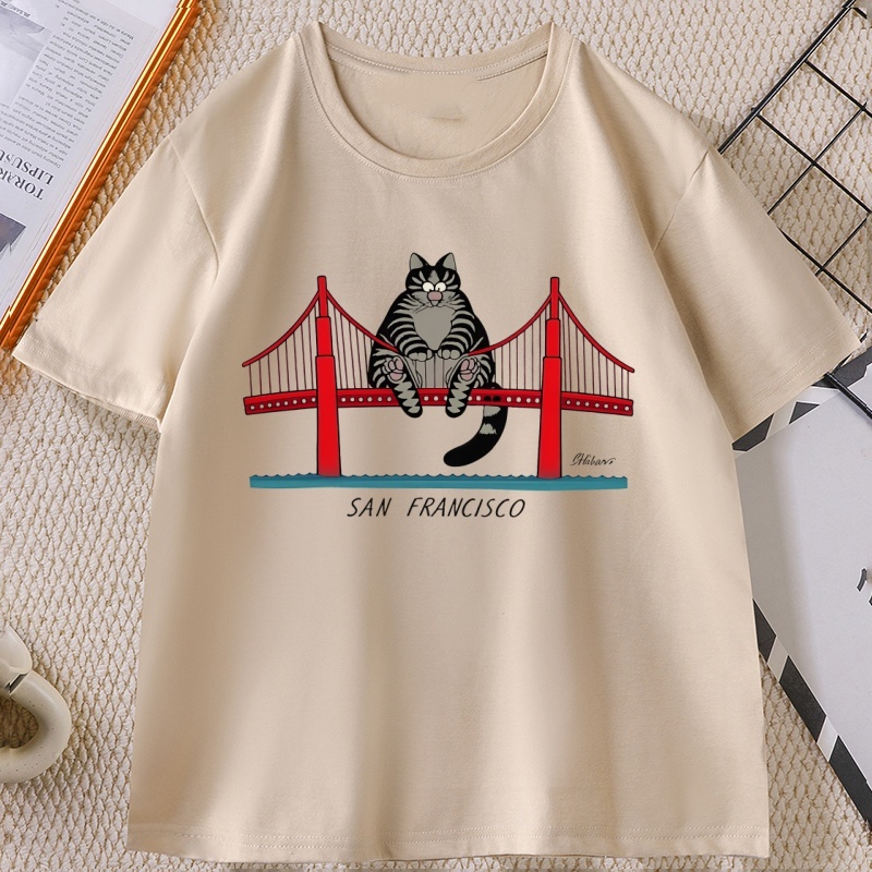 B-Kliban Cat San Francisco T-Shirt pour hommes et femmes, T-Shirt décontracté en coton à manches courtes et col rond, vêtements de créateur pour hommes, Streetwear