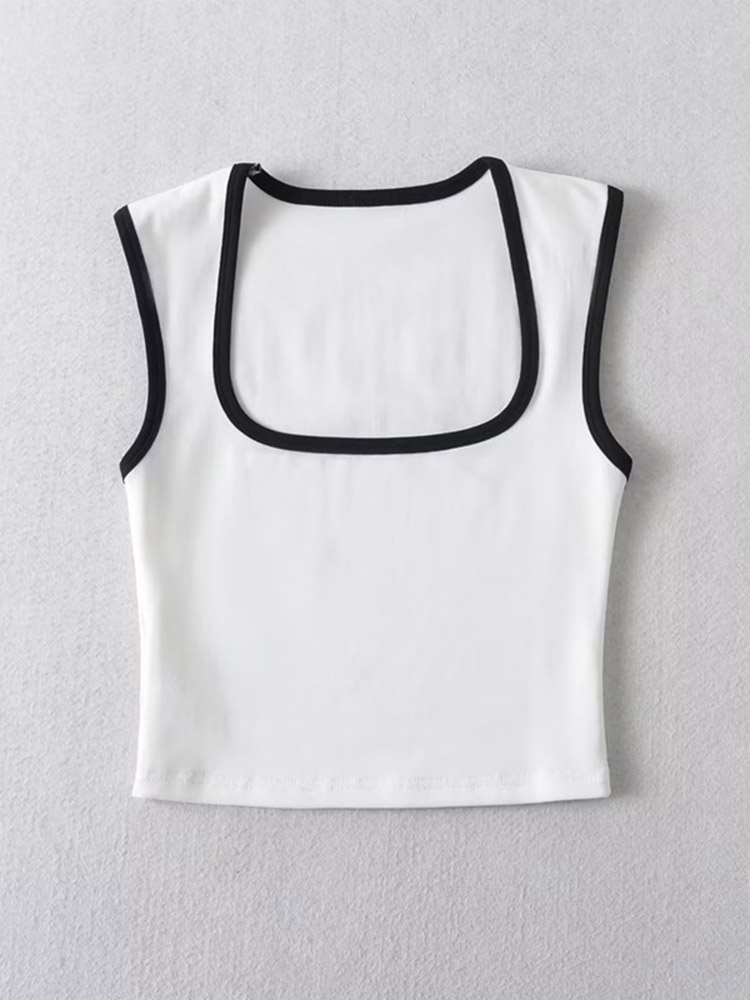 Débardeur sans manches pour femme, Slim, couleur contrastée, décontracté, col carré, haut court, vêtements Streetwear, Y2k, 2024