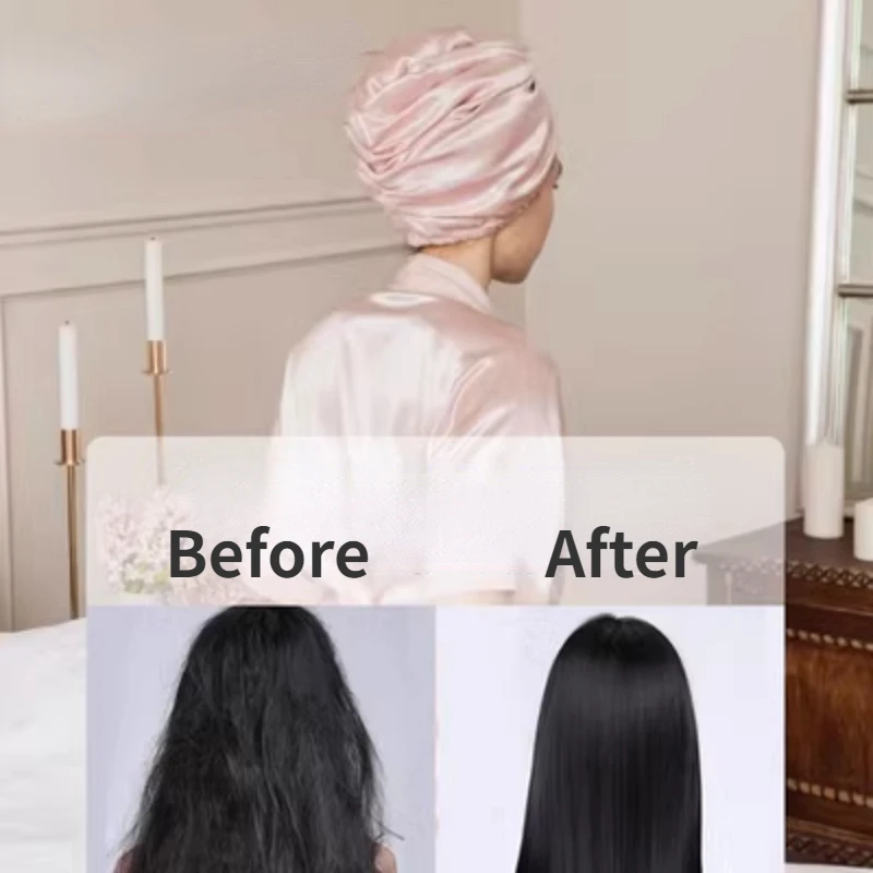 InjTurban pour femme, bonnet pour dormir, double couche, tête arrondie, mûrier, pur naturel, 19 Momme, 100