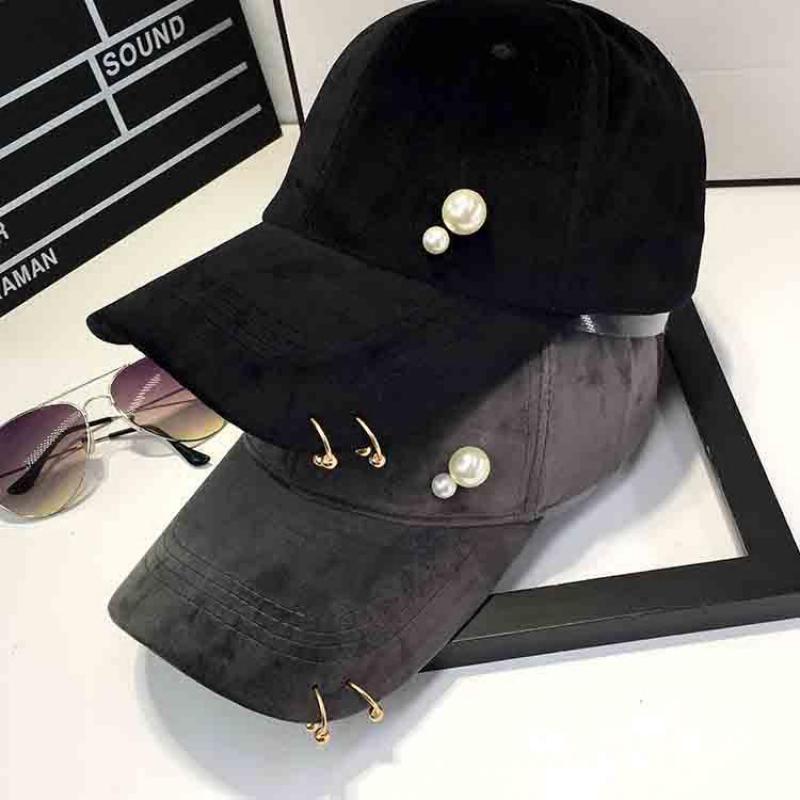 Casquette de Baseball en velours pour femmes, anneau doré, perles, chapeau, accessoires de couvre-chef à la mode, automne et hiver