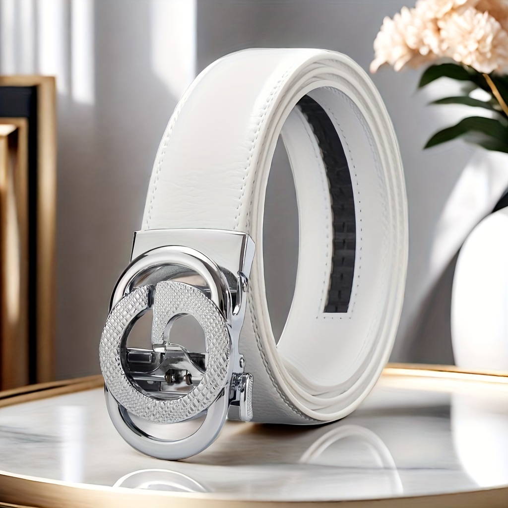 Ceinture blanche avec boucle automatique pour hommes, adaptée aux vêtements d'affaires et décontractés, un cadeau formel pour mari et père pour hommes
