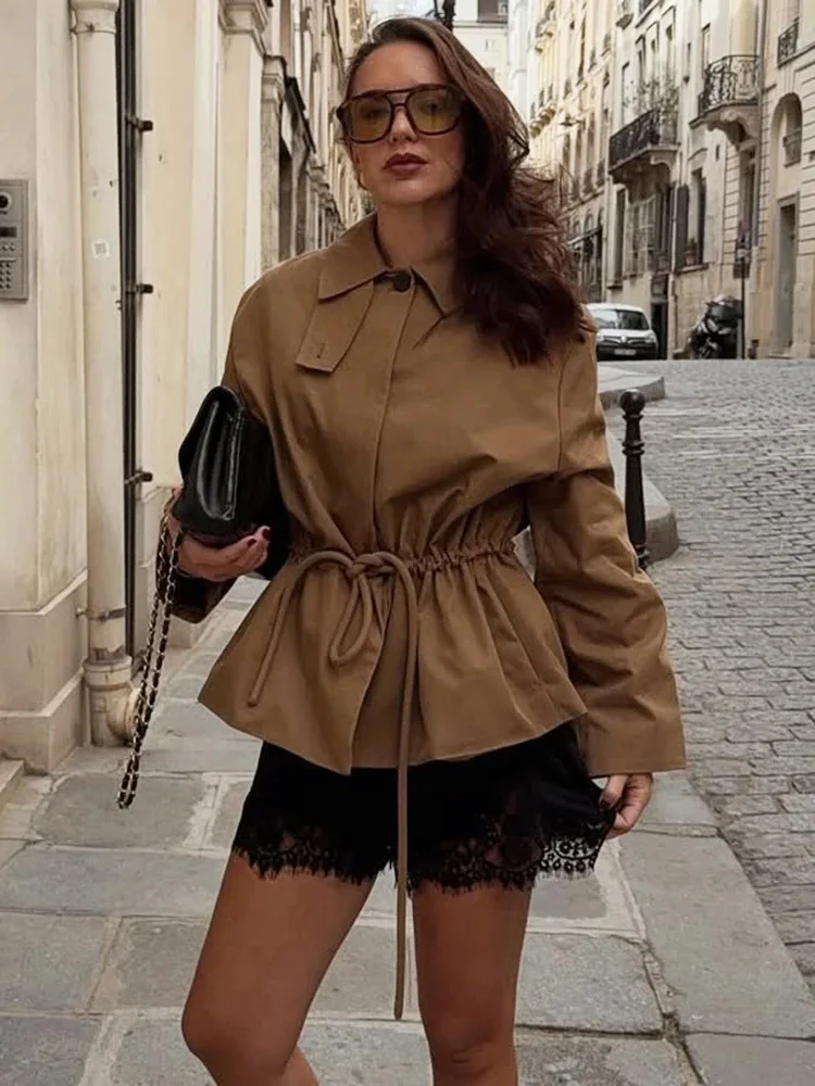 Vestes amples à lacets pour femmes, manteau à revers, manches longues, Patchwork, Streetwear pour les déplacements, vestes Vintage, vêtements d'extérieur