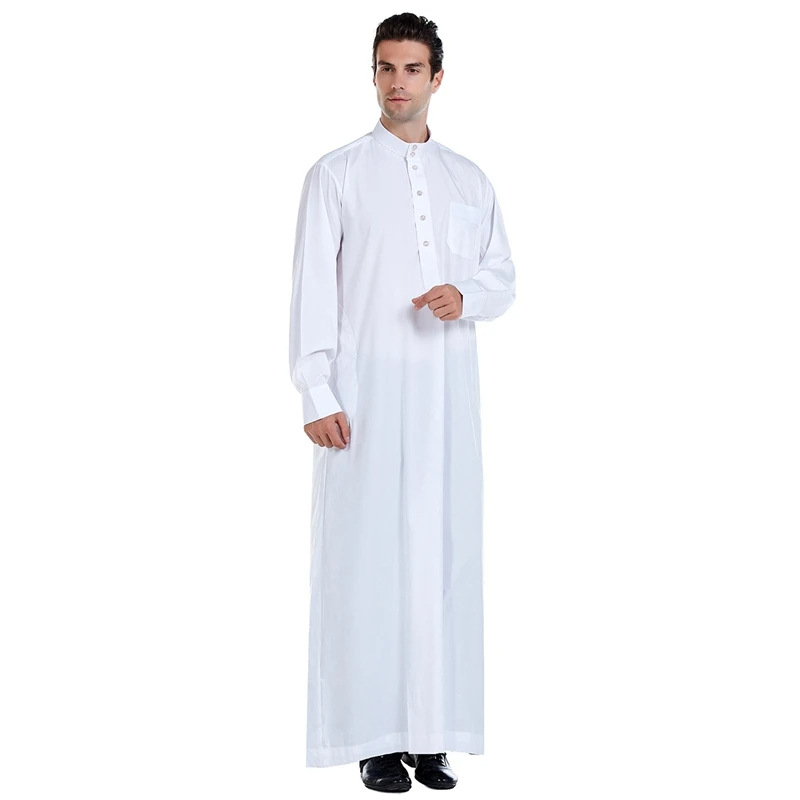 Robe longue pour homme Jubba Thobe Eid Dishdasha Kaftan Maroc Col montant Dubaï Arabie Saoudite Abayas Musulman Ramadan Prière Caftan 2026