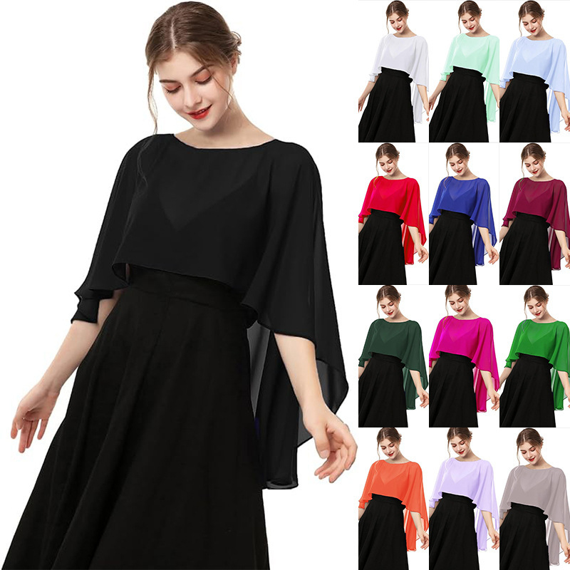 Châle et cape en mousseline pour femmes, pour robes de soirée, mariages et comme couche extérieure pour la protection solaire et la discrétion