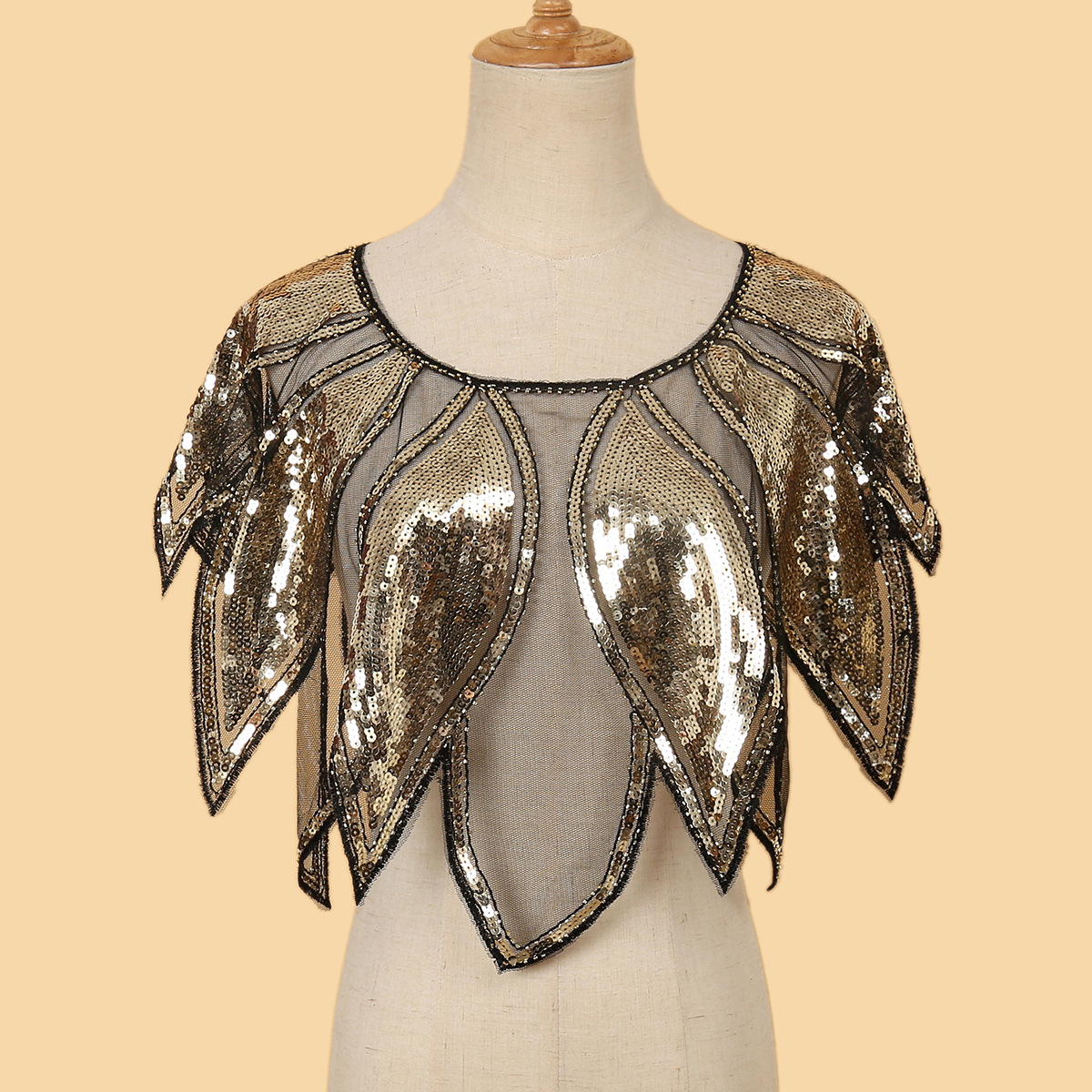 Châle d'élasticité brodé géométrique Vintage, vague volante, paillettes perlées pour femmes, fête formelle, mariage, nuit Harlem