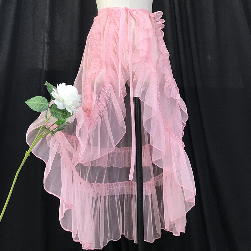 Jupe Gothique Lolita en Dentelle Transparente pour Femme, Rideau en Maille à Volants, Tablier de Princesse Japonaise Kawaii Mignonne, Jupes Dégradées