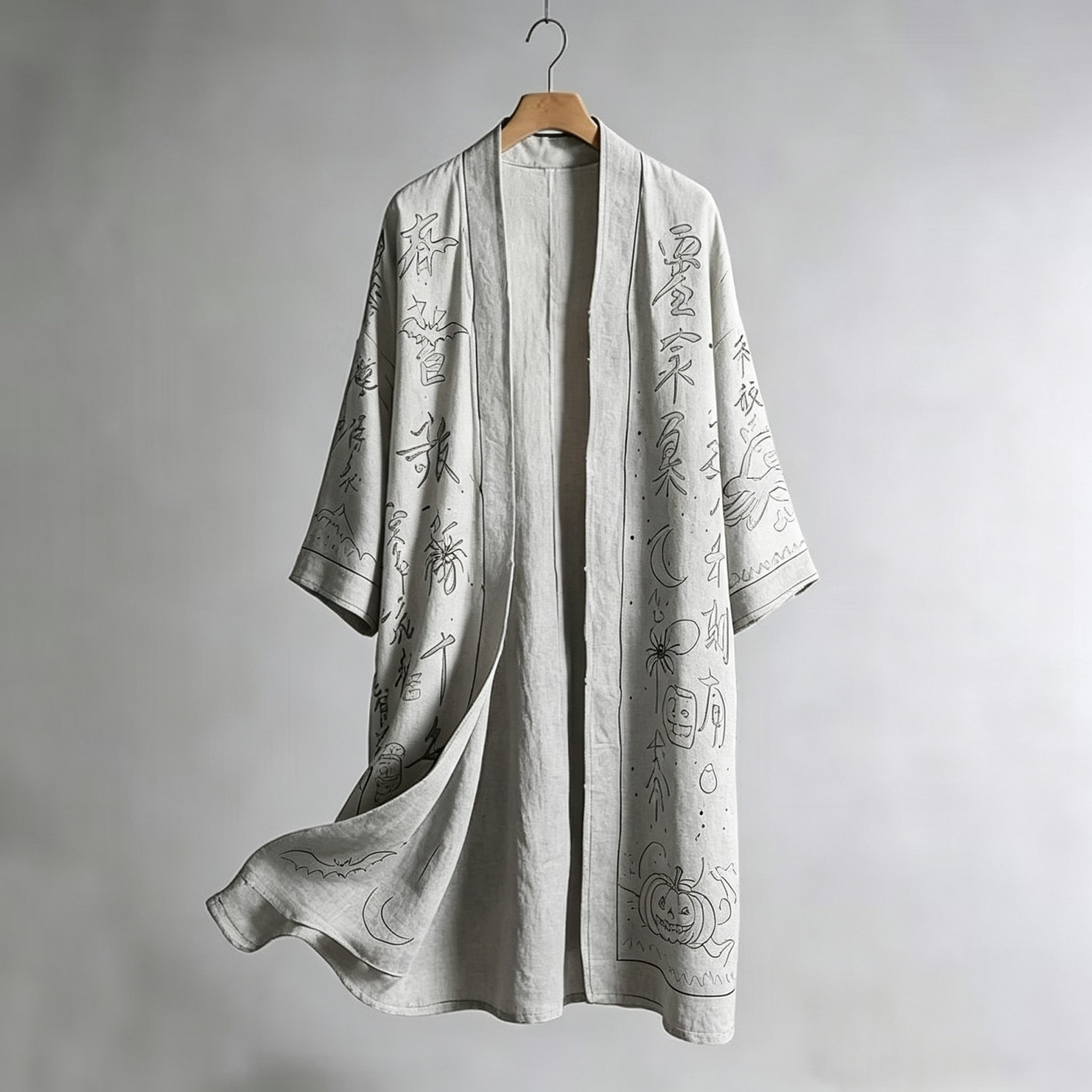 Robe longue de style kimono pour femme, série Spring Song, style naturel, imprimé art corporel intégral, manches longues larges, kimono 2026