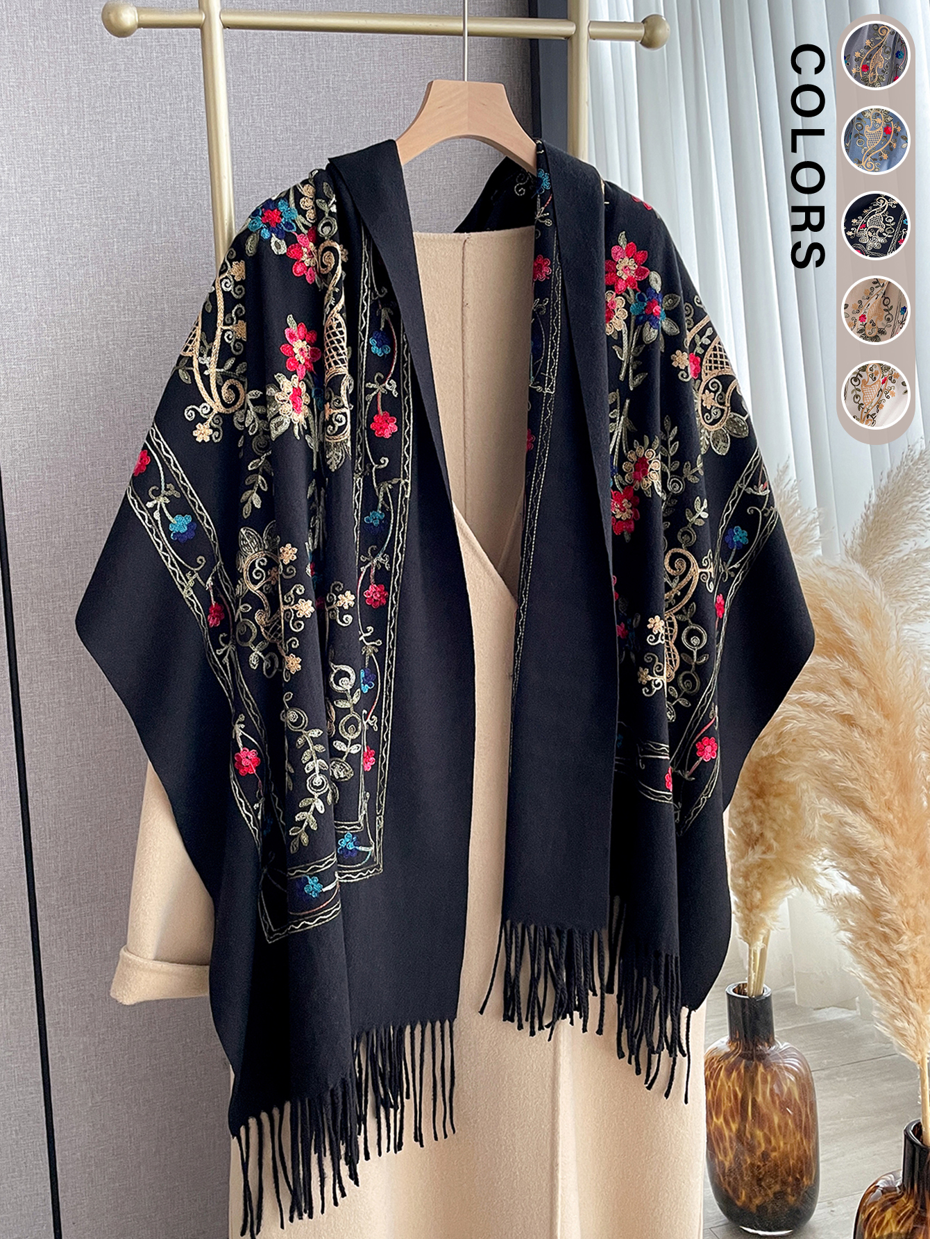 Mode écharpe hiver épais voyage châle enveloppement foulard femmes luxe broder fleur chaud foulard Poncho Pashmina Bufanda
