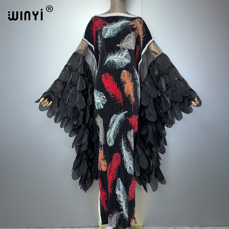 Robe plissée élastique WINYI, tenue de plage, kaftan, abaya, robe de soirée de luxe Dubaï, robe longue pour femme musulmane