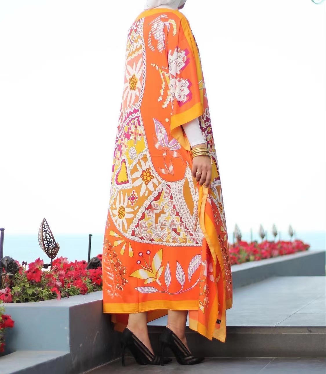 Koweït blogueur haute recommande été caftan à fleurs robe Maxi élégante femmes musulmanes vacances ample Boubou plage africaine longue Abaya