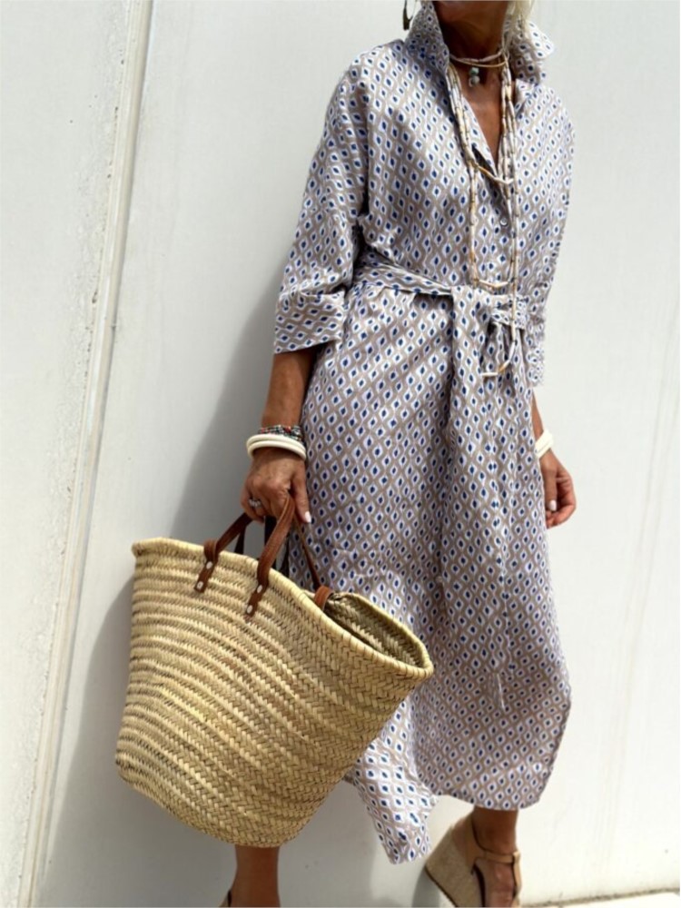 Robe chemise à manches longues pour femmes, élégante, avec ceinture, mode imprimée, boutons, col à revers, robes décontractées, automne 2024