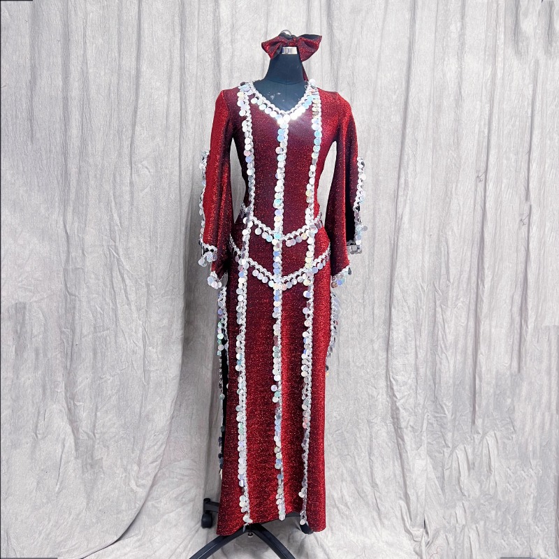 Costumes de danse du ventre personnalisés, vêtements d'entraînement, Robes folkloriques, groupe Shabby Saidi Balady, Robe longue, accessoires à paillettes