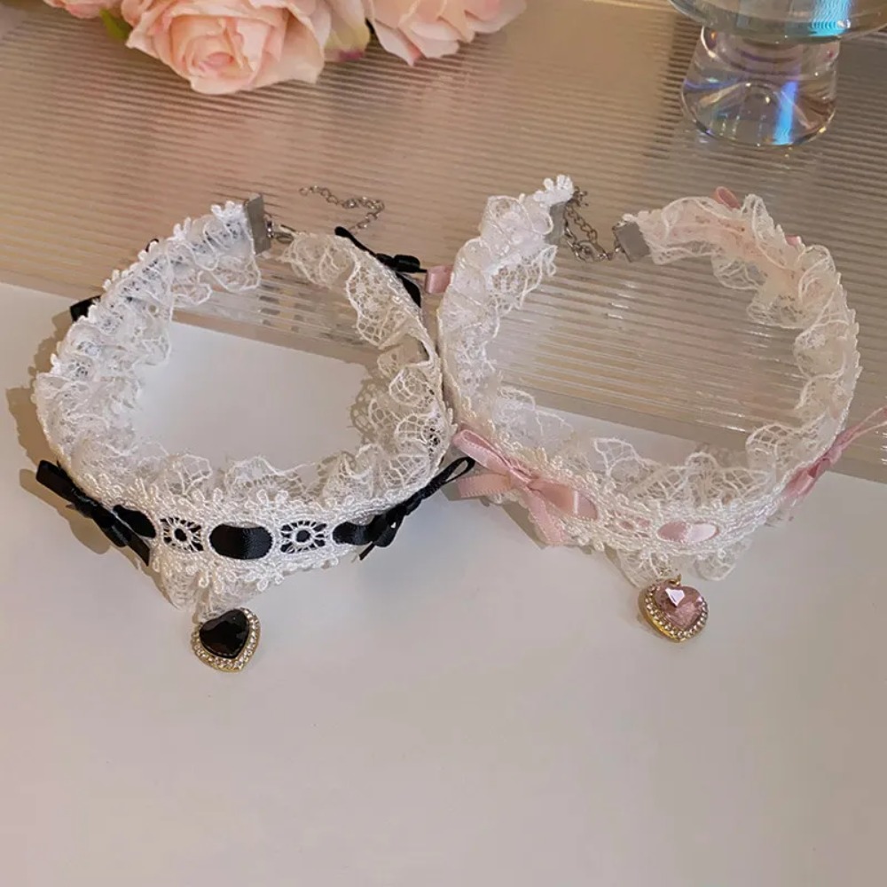 Collier en dentelle Lolita avec nœud en tissu, ruban en satin et pendentif goutte d'eau, accessoires de costume