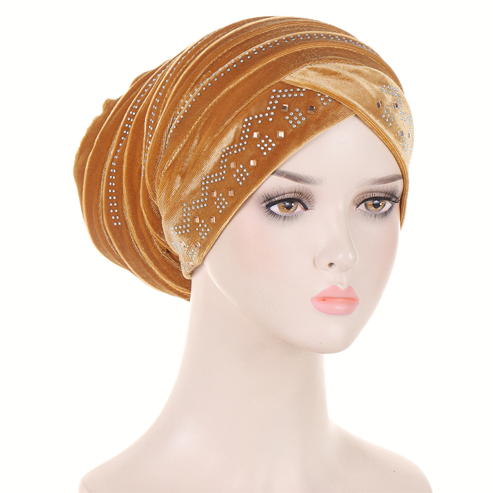 Hijabs d'intérieur en velours musulman pour femmes, bonnet croisé, capuchons de chimio, enveloppe de sauna en diamants, couvre-chef Islam, chapeau écharpe, turbans, accessoires pour cheveux