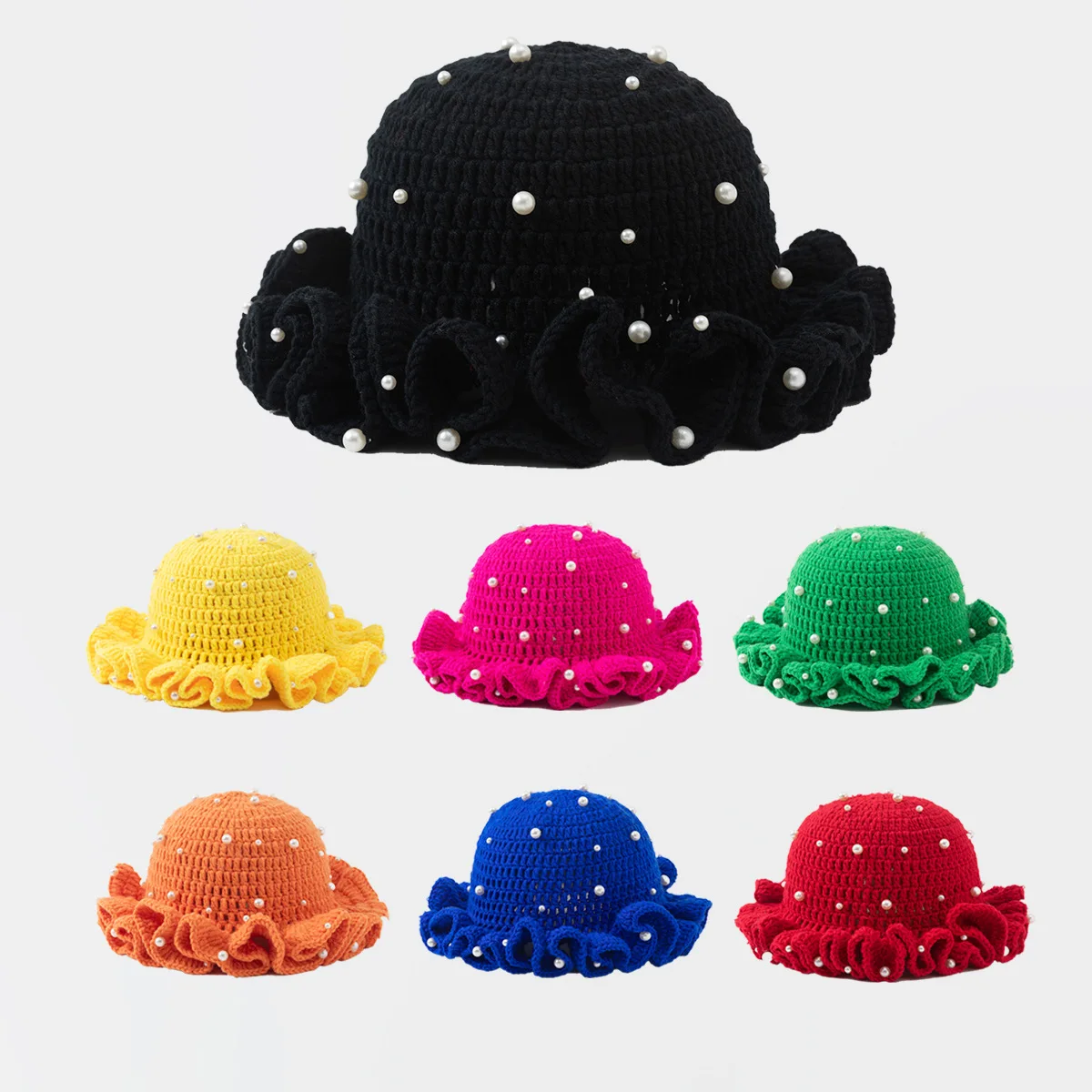Mode d'hiver femmes fille Crochet pétoncle à volants bord tricot à la main Crochet perles tricoté chapeaux adulte à la mode bonnet tricoté chapeau
