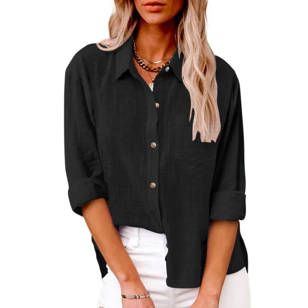 Coton lin chemises à manches longues pour femmes T-Shirt solide mode T-Shirt femme vêtements T-Shirt élégant décontracté hauts t-shirts Streetwear
