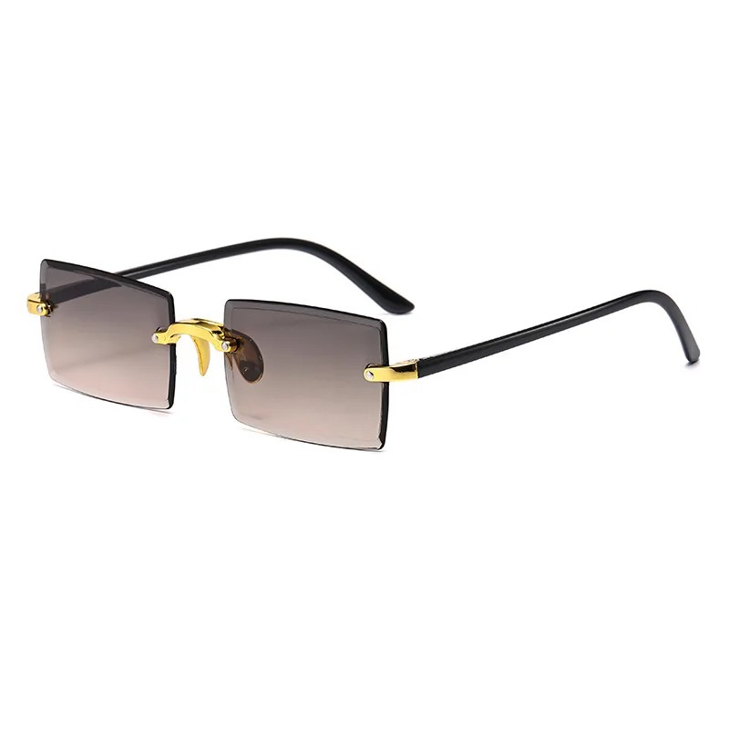 Lunettes de soleil sans monture rectangulaires tendance populaires pour femmes et hommes, petites lunettes de soleil carrées pour femme et homme, idéales pour les voyages d'été