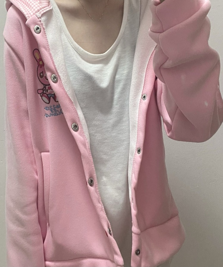 Manteau brodé de dessin animé japonais Kawaii pour femme, veste à capuche rose avec oreilles de lapin mignonnes, esthétique Y2k, Grunge, automne