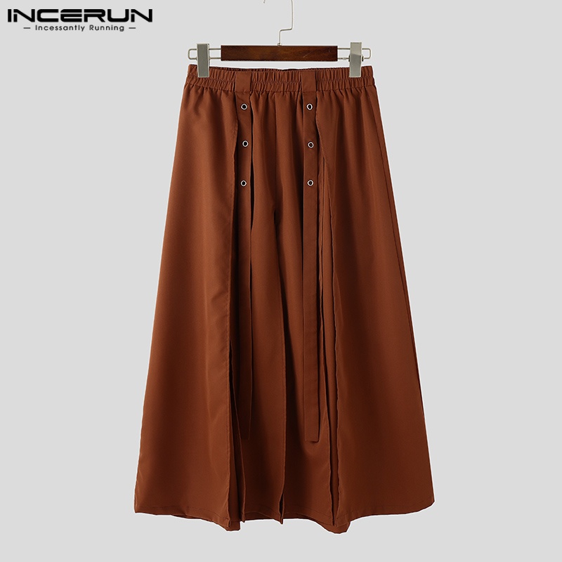 Hommes jupes solide pantalon irrégulier taille élastique surdimensionné fendu pantalon hommes jupes Streetwear 2025 mode hommes bas INCERUN