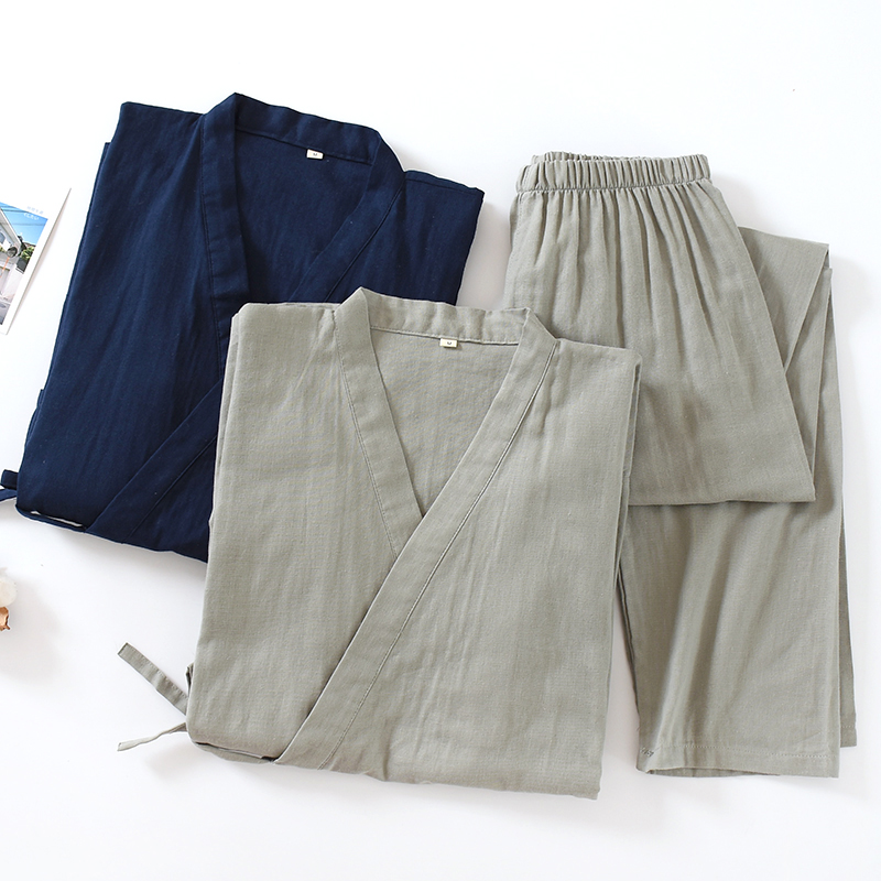 Kimono japonais en coton pour homme, pyjama masculin à lacets, vêtements de maison traditionnels, Haori Yukata, chemise de nuit, vêtements de maison pour le printemps/automne