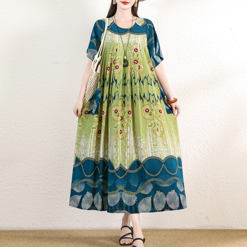 Nouvelle Robe d'Été Tendance pour Femme Grande Taille, Robe Élégante Décontractée à Manches Courtes Imprimée Longue 2026 Vêtements Femme
