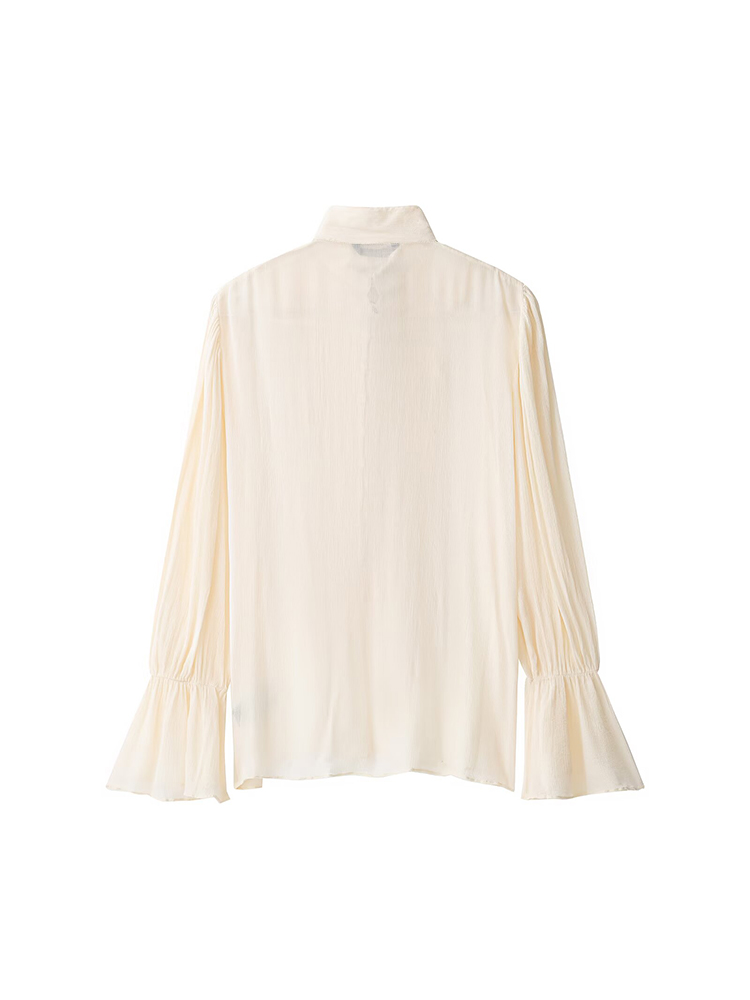 Chemisier élégant à manches longues et évasées pour femme, coupe ample, couleur unie, style décontracté, nouvelle collection automne