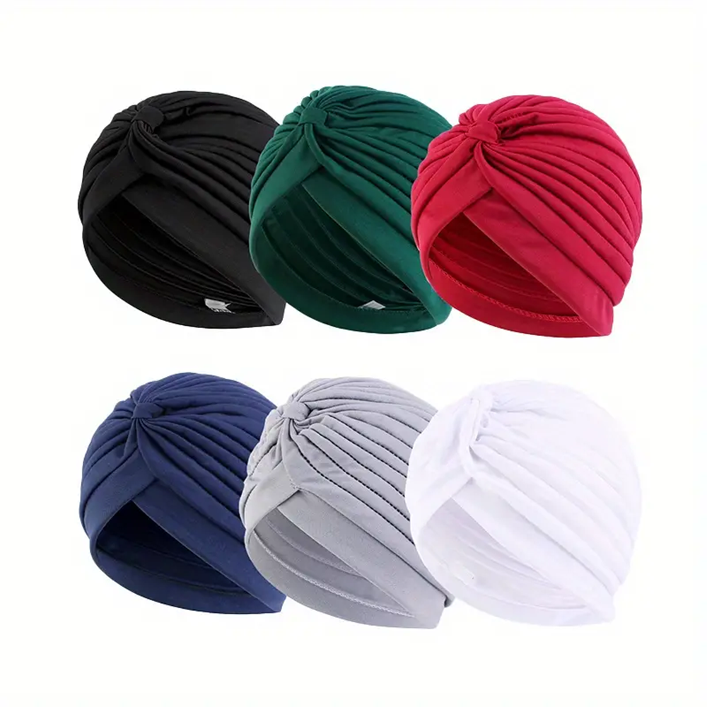 6 bonnets turban plissés doux et confortables pour femmes - Élastiques, confortables, non parfumés, pour chimiothérapie, couleurs unies, lot assorti