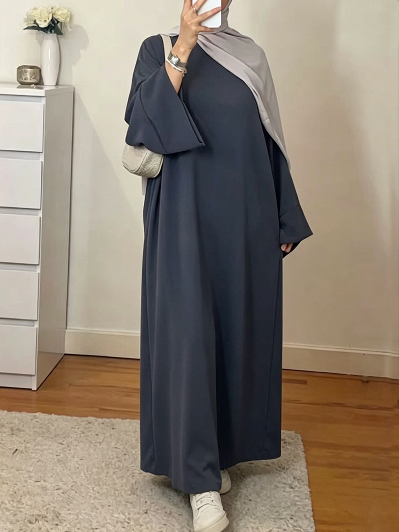 Robe Abaya musulmane pour femmes, couleur unie, ample, manches longues, robe maxi décontractée, kaftan islamique, robe de prière modeste