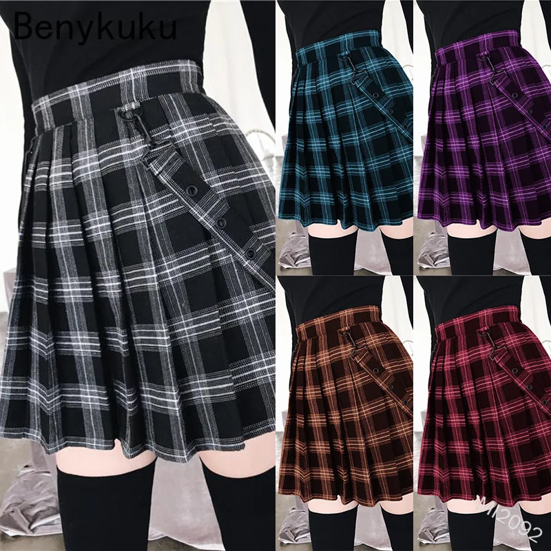 Jupes plissées Vintage à carreaux pour femmes, taille haute, ligne a, 5XL, Mini jupe gothique Punk, Style Preppy, jupes courtes pour dames, 2025